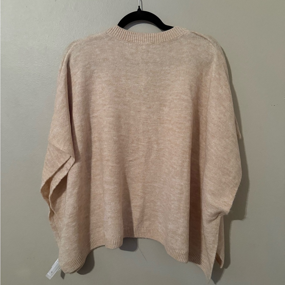 LOFT Cream V-Neck Poncho with Button Accents - Picture 3 of 3